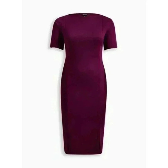 Torrid Midi Studio Cupro Boatneck Bodycon Dress Purple Size 0 L/12 Office Work - Picture 2 of 6